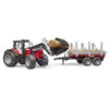 Traktor Massey Ferguson sa utovarivačem, prikolicom za drva i stablima - Bruder šumarstvo - 020460