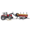Traktor Massey Ferguson sa utovarivačem, prikolicom za drva i stablima - Bruder šumarstvo - 020460